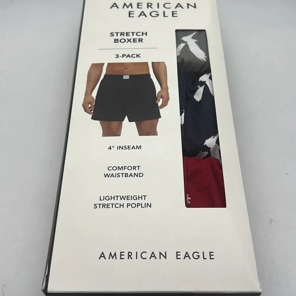 American Eagle AEO Multi 4” Stretch Boxer Short 3-Pack NEW in‎ package MEN SMALL